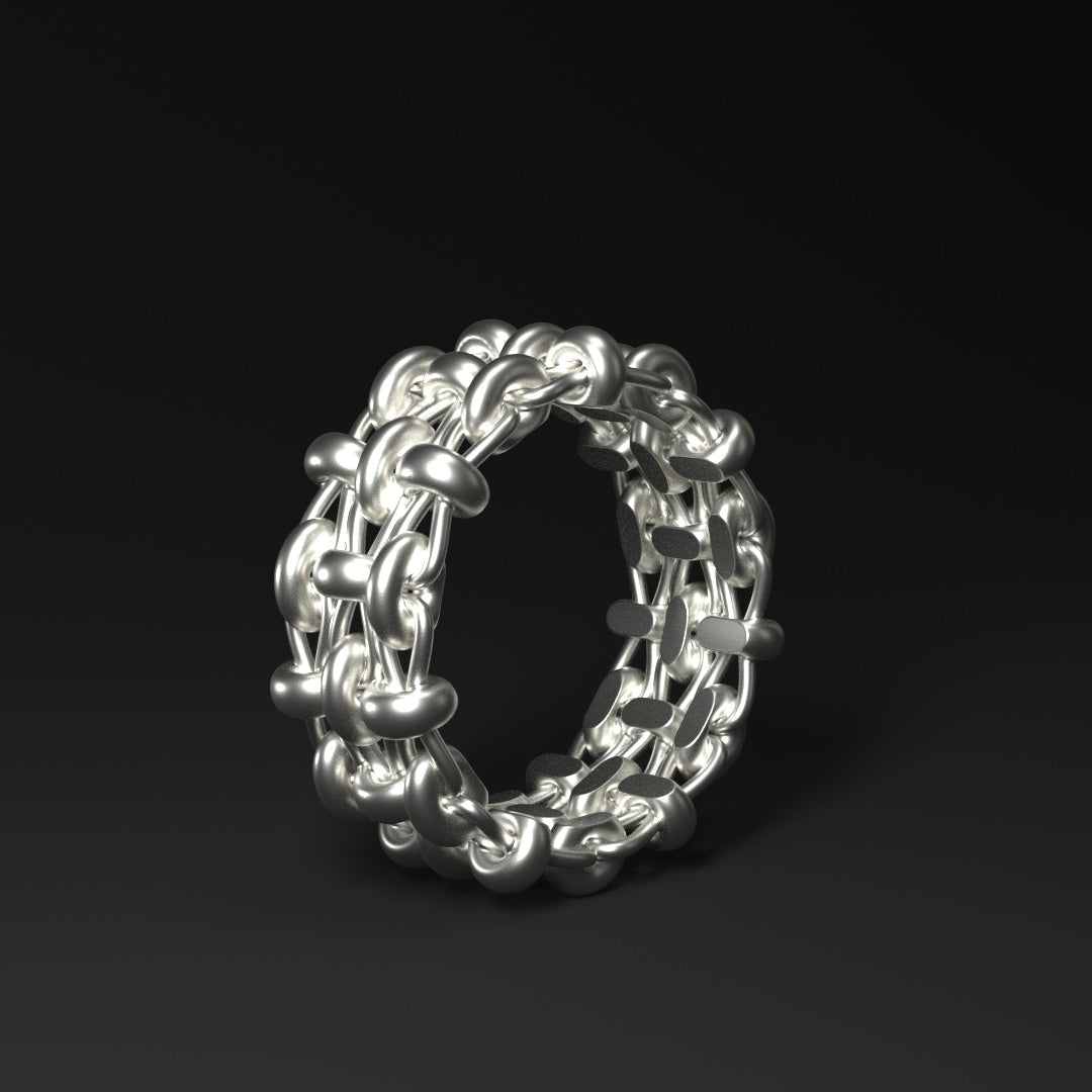 925 Sterling Silver Ring "Flechtwerk" silber glanz in Seitenansicht.