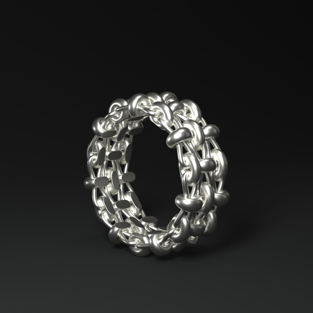 925 Sterling Silver Ring "Flechtwerk" silber glanz seitlich stehend.