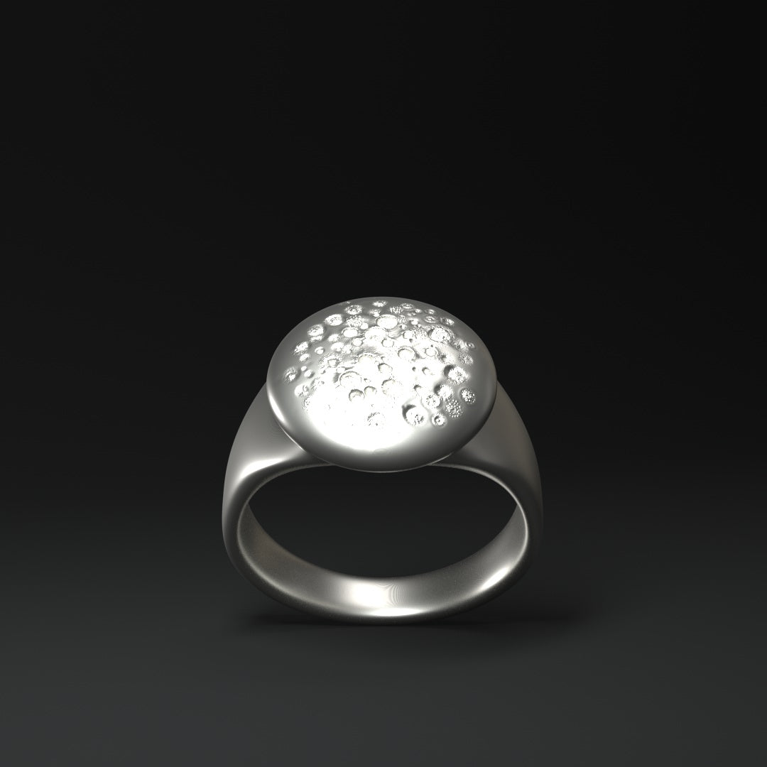 Signet ring silver round "crater_field"